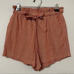 Billabong Orange & White Striped Paperbag Waist Shorts Womens S Beachy Tie Waist